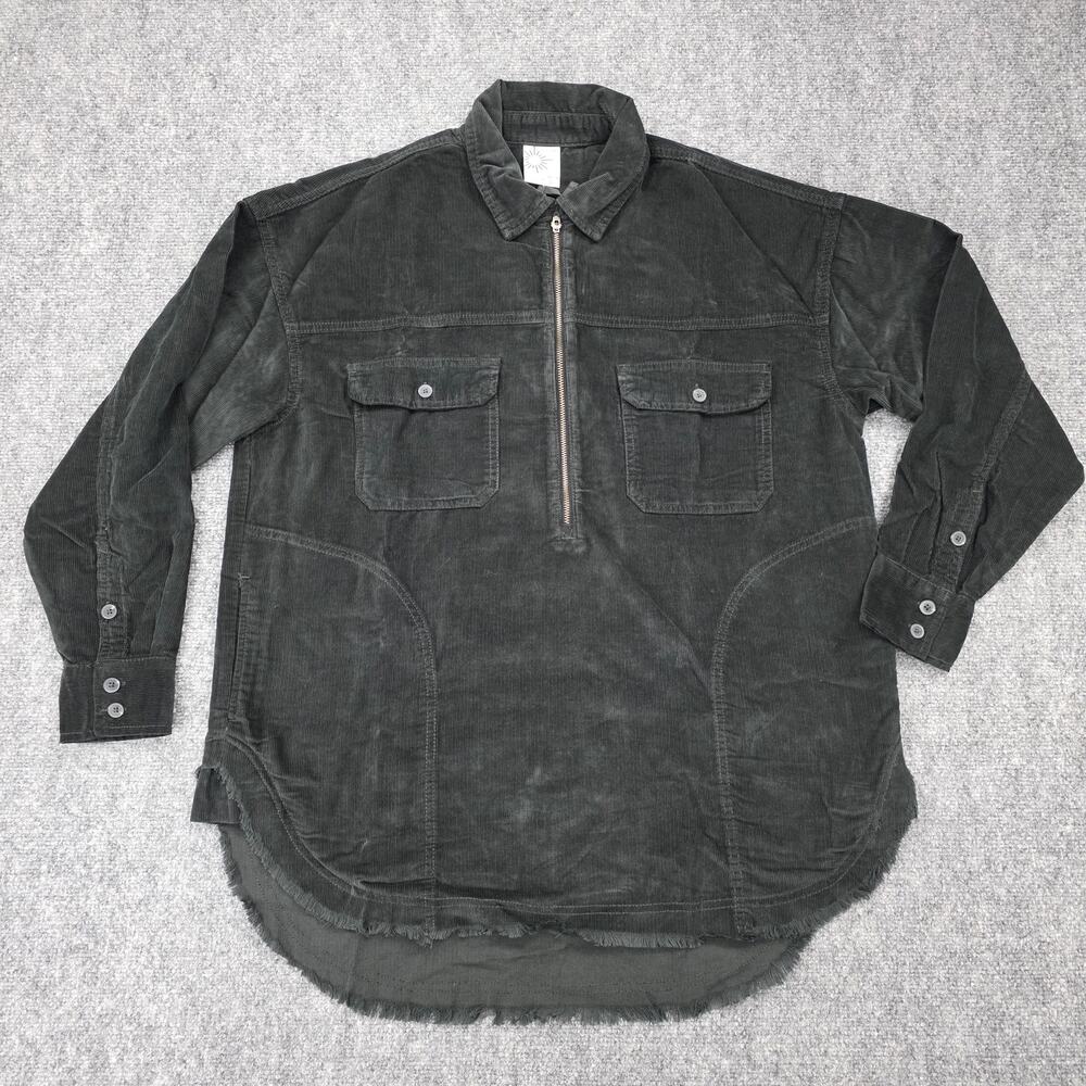 Offline Aerie Shacket Womens XS Black Gray Corduroy 1/2 Zip Utility Oversized - Picture 2 of 16